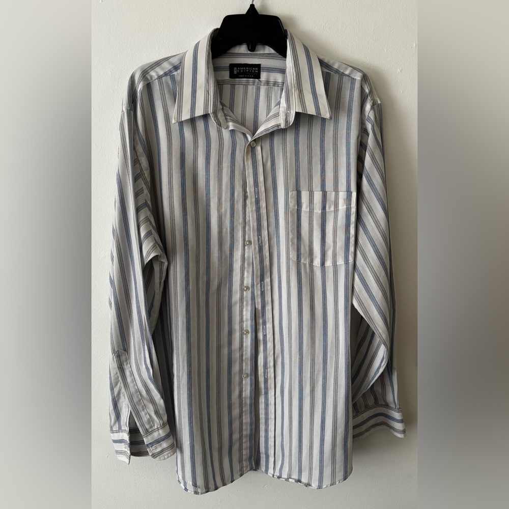 The American Edition Blue and gray striped button down shirt Vintage 90s
